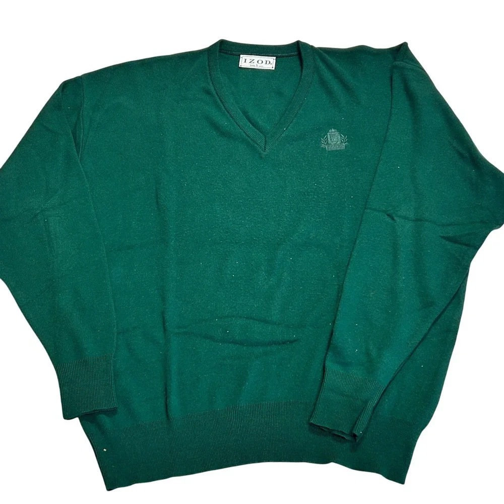 IZOD Mens‎ Green V Neck Long Sleeve Sweater Made in USA Size L